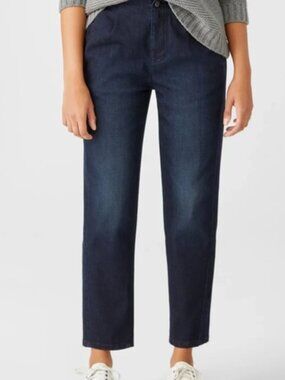 Eileen Fisher Organic Cotton Stretch Denim Pleated Tapered Ankle Pants 14